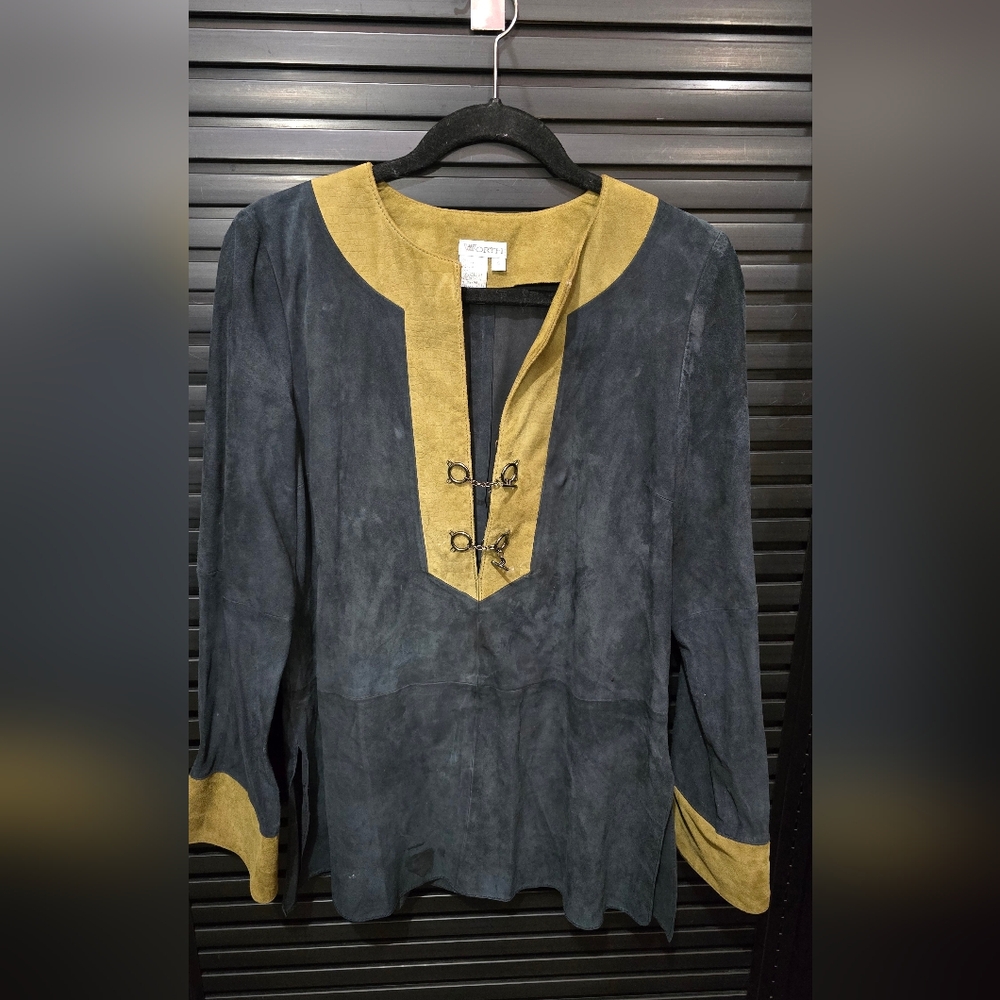 Vintage Worth Leather Tunic Top With Toggles Womens Small